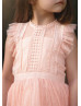 Peach Lace Tea Length Flower Girl Dress